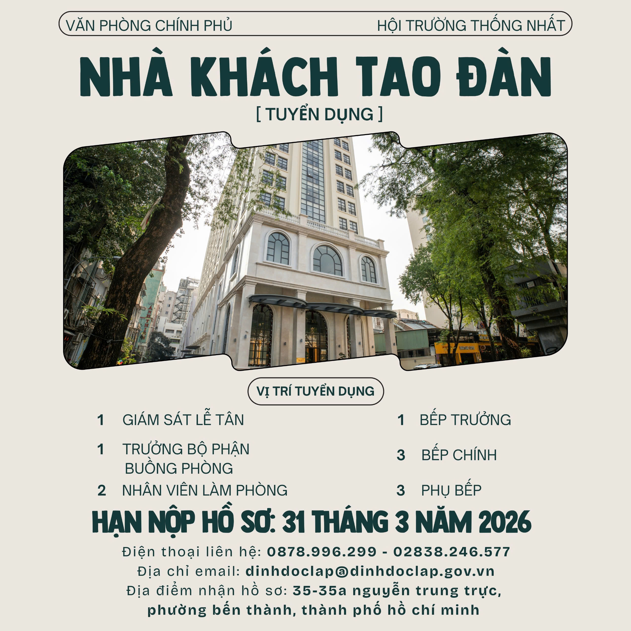 NHÀ KHÁCH TAO ĐÀN THÔNG BÁO TUYỂN DỤNG